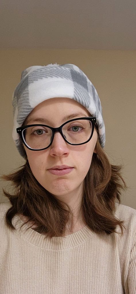 Gray Plaid Beanie for Women, Cozy Fleece Hat, Pom Beanie Hat, Gender Neutral Winter Accessories - Image 2