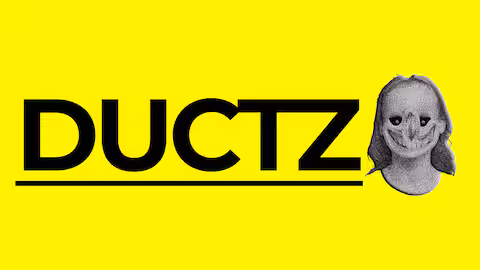 DUCTZ Key Art - yellow background with spooky eyeless face and bold text