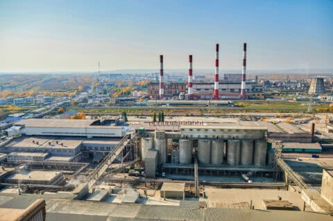 Concrete mixing tower. Concept of on-site construction facility.