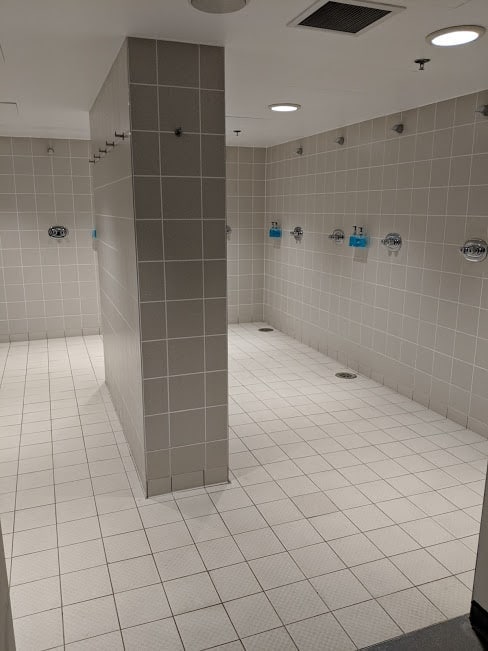 A tiled shower room at Wembley Stadium