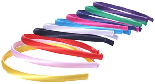 Set of 10 Satin Covered Alice Hairbands Plain Daywear Multi-colors