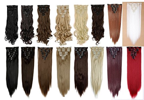 S-noilite 23" Straight/Curly Bleach Blonde Full Head Clip in Hair Extensions 8 Pieces 18 Clips Hairpieces Trendy Hair Colors - Image 6