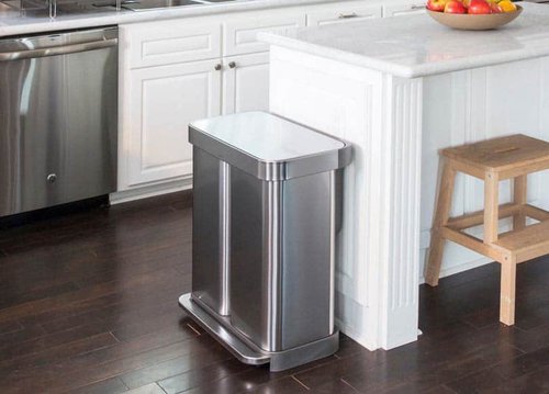 Home Zone Living 18.5 gal. Stainless Steel Step-On Kitchen Trash Can with Dual Compartments and CleanAura Odor Control, Silver