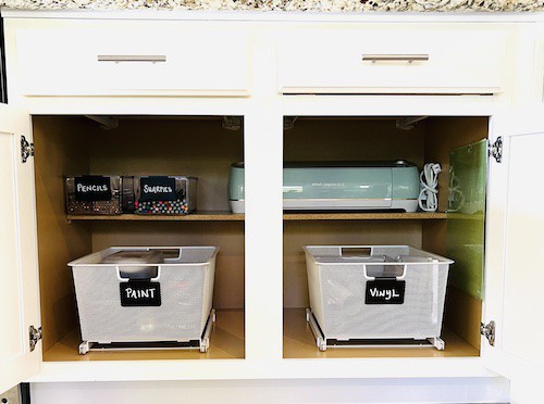 Colored pencil storage ideas: create an art cabinet in the kitchen.