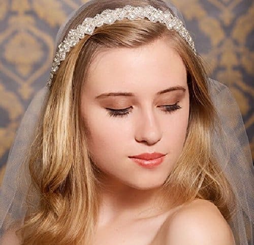 Mosaic Crystals Rhinestone Beaded Bridal Headband with Ribbon for Women - Image 4