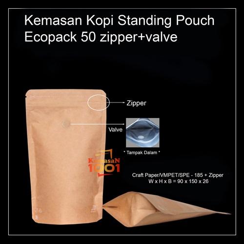 Kemasan Kopi Paper Metalized 50 gram + Zipper dan Valve
