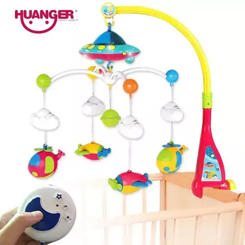 Mobil musical veilleuse bébé avec sons apaisants, peluches douces, idéal pour la chambre d'enfant.