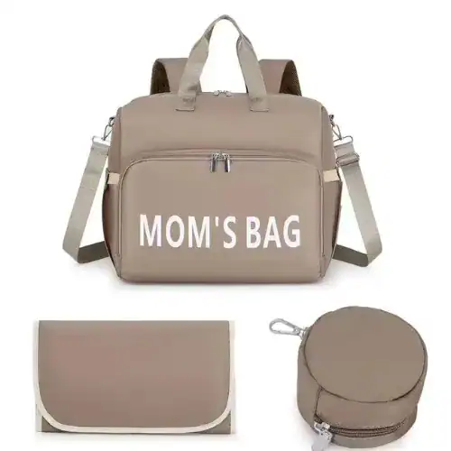 Sac mommy bag gris, spacieux et pratique, idéal pour les sorties avec bébé.