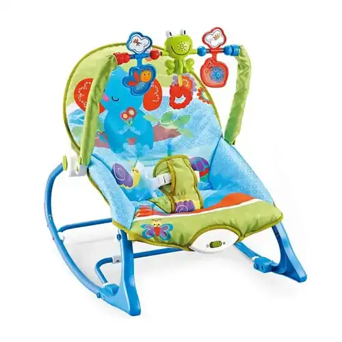 Transat Rocker bébé confortable et évolutif, balancelle douce, bleu ciel