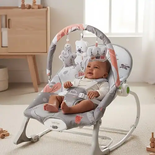 Transat Rocker bébé confortable et évolutif, balancelle douce, bleu ciel