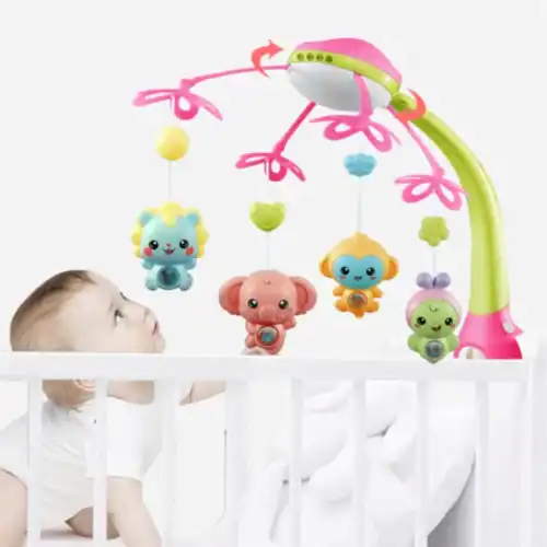 Mobile musical bébé étoile et lune, jouet suspendu rotatif pour lit, doux mélodies