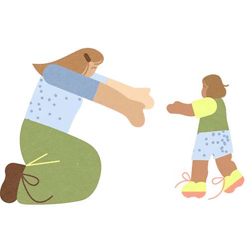 Illustration of parent with open arms pelvic floor physiotherapy