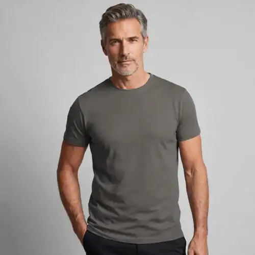 Men wearing a Steel Grey Printer 160 T-shirt available with custom printing