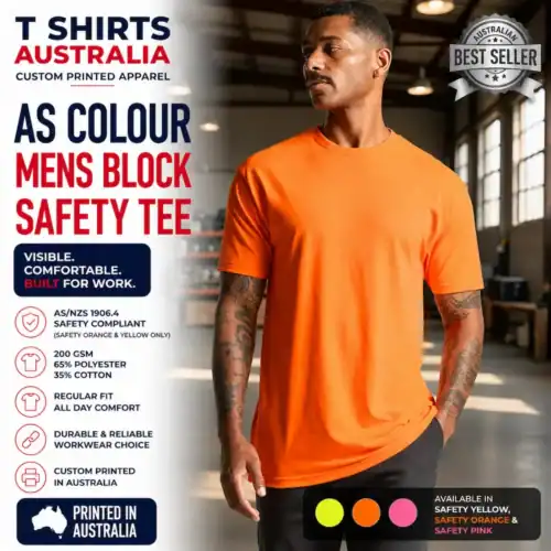 AS Colour Men's Block Safety Tee with custom printing in Australia