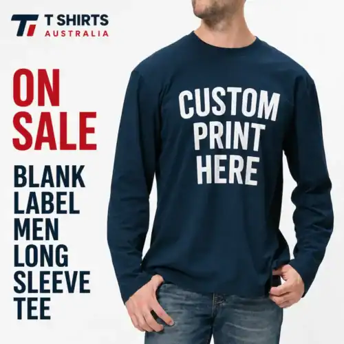 On sale Blank Label men long sleeve custom T-shirt printing in Australia