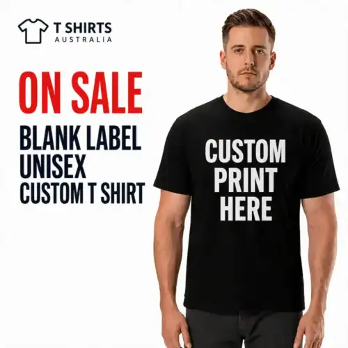 On sale Blank Label unisex custom T-shirt printing in Australia