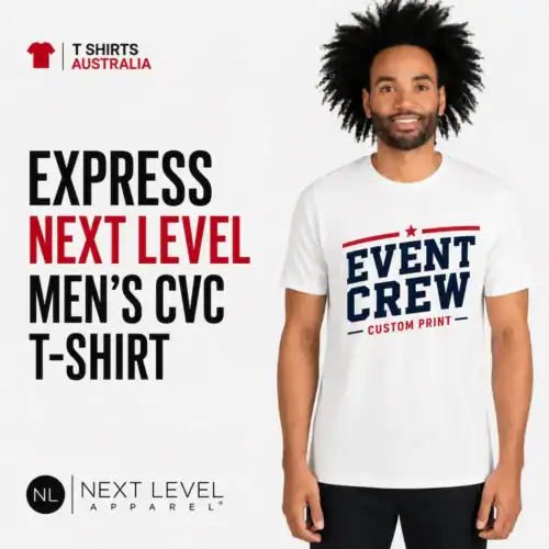 Express Next Level men's CVC custom T-shirt printing in Australia