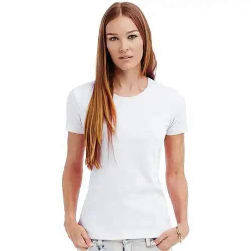 Stedman Ladies T Shirt in White, lifestyle front view worn