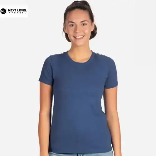 Next Level Ladies Boyfriend T Shirt in Royal, front view with the Next Level logo