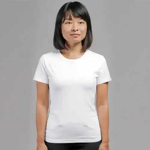 Premium Ladies Fashion Custom T Shirt in white, lifestyle front view