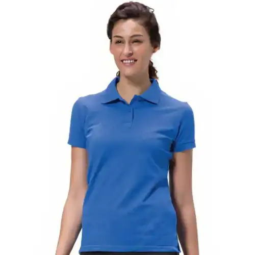 QUOZ Ladies Classic Polo in Royal Blue, lifestyle front view