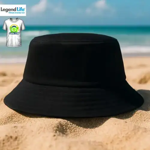 Same Day Bells Bucket Hat in Black with Same Day badge