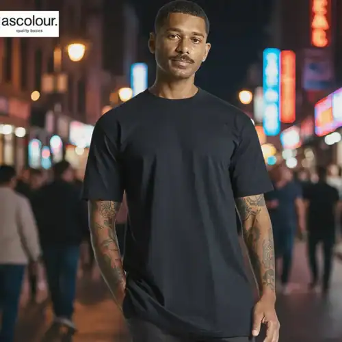 AS Colour Men's Classic Plus T Shirt with custom print, Navy, lifestyle view