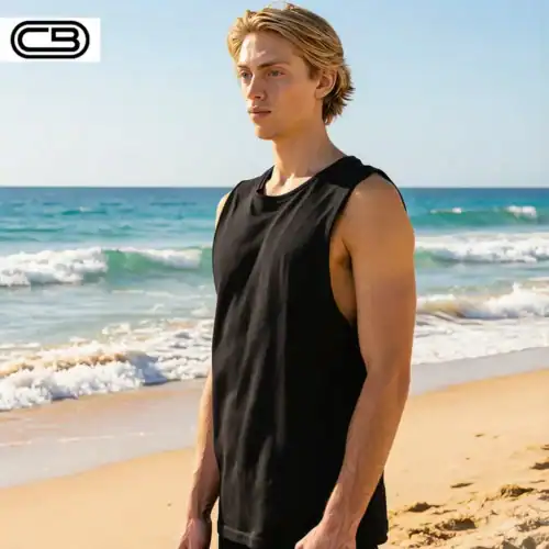 CB Premium Men Tank Top in Black with custom print, front view