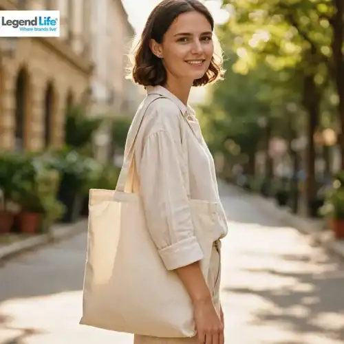 Legend Life Cotton Hemp Tote in Natural with custom print, main view