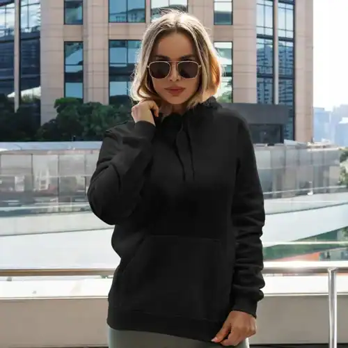 S. Designs Unisex Hoodie in Black, lifestyle front view