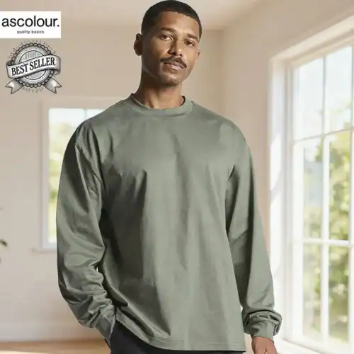 AS Colour Heavy Long Sleeve T Shirt with custom print, Cypress, lifestyle view