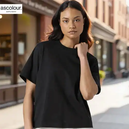AS Colour Ladies Box T Shirt with custom print, Black, lifestyle view