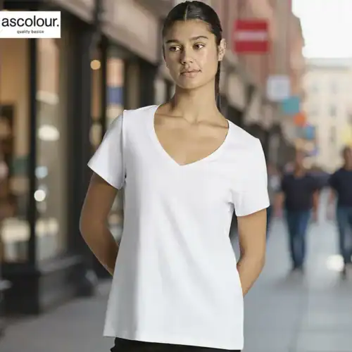 AS Colour Ladies Maple V Neck with custom print, White, lifestyle view