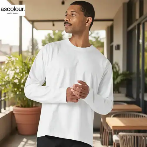 AS Colour Men's Box Long Sleeve T Shirt with custom print, White, lifestyle view