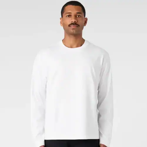 AS Colour Men's Box Long Sleeve T Shirt with custom print, White, studio front view
