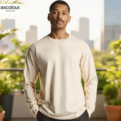 AS Colour Men's Classic Long Sleeve T Shirt with custom print, Bone, lifestyle view