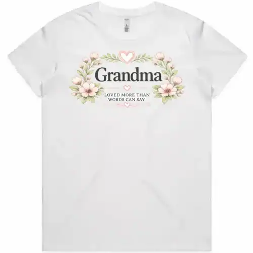 Lay flat view of the white Grandma ladies t-shirt with floral design