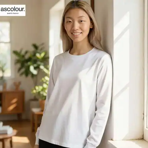 AS Colour Ladies Maple Long Sleeve T Shirt with custom print, White, lifestyle view