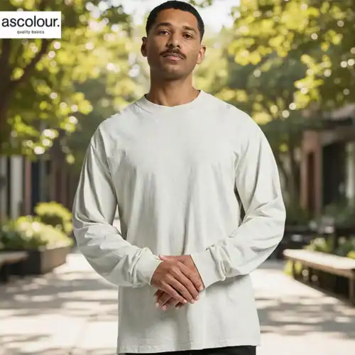 AS Colour Men's Heavy Faded Long Sleeve T Shirt with custom print, Faded Bone, lifestyle view