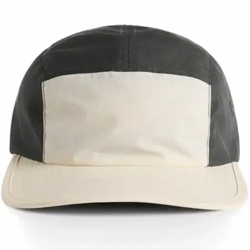 Front view of the Ecru/Coal AS Colour Finn Two-Tone Nylon Cap with an Ecru front panel and peak