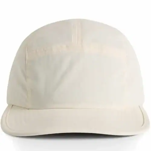 Front view of the Ecru AS Colour Finn Nylon Cap showing the plain front panel and stitched flat peak