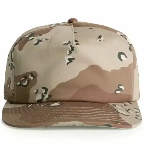 Front view of the Desert Camo AS Colour Surf Cotton Camo Cap 1119C showing the undecorated front panel and stitched peak