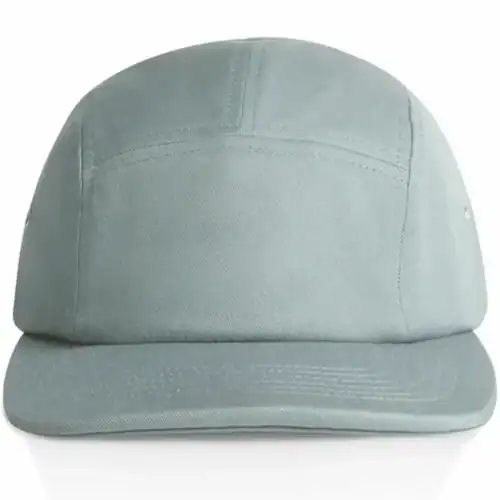 Front view of the Mineral AS Colour Finn Five Panel Cap showing the plain front panel and flat peak