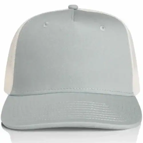 Front view of the Smoke/Ecru AS Colour Stock Contrast Trucker 1110 showing the plain smoke front panel and stitched peak