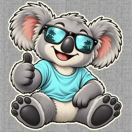 Cool Koala Thumbs-Up printed on a white Cross Stitch Canvas, design by Australia Art Prints