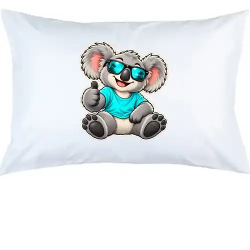 Cool Koala Thumbs-Up printed on a white Pillow Case, design by Australia Art Prints