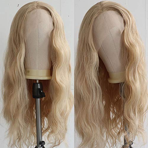 Elesty Long Natural Curly T-Part Lace Front Wig Gloden Blonde Synthetic Lace Front Wigs For Women Left Part Glueless Heat Resistant Fiber Hair Daily Party Wig - Image 2
