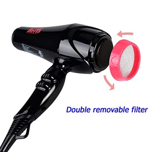 BERTA 1875W Negative Ions Ceramic Hair Blow Dryer with 2 Speed and 3 Heat Setting, Black - Image 8
