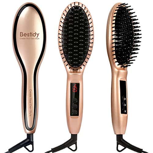 Bestidy Hair Straightener Ceramic Hair Detangler Auto Shut Off Protection LED Display & Push Button Temperature Change