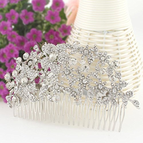 EVER FAITH 6 Inch Bridal Silver-Tone Flower Cluster Hair Comb Headpiece Clear Austrian Crystal - Image 4
